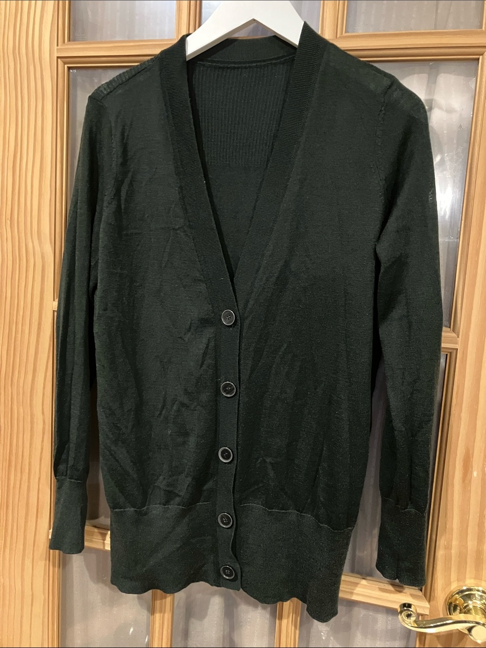 Women’s Dark Green V-Neck Button Cardigan Sweater